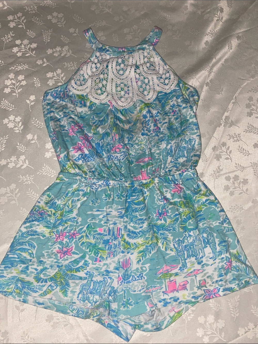 Lilly Pulitzer Girls Coral of the Story Romper Size L (8-10)